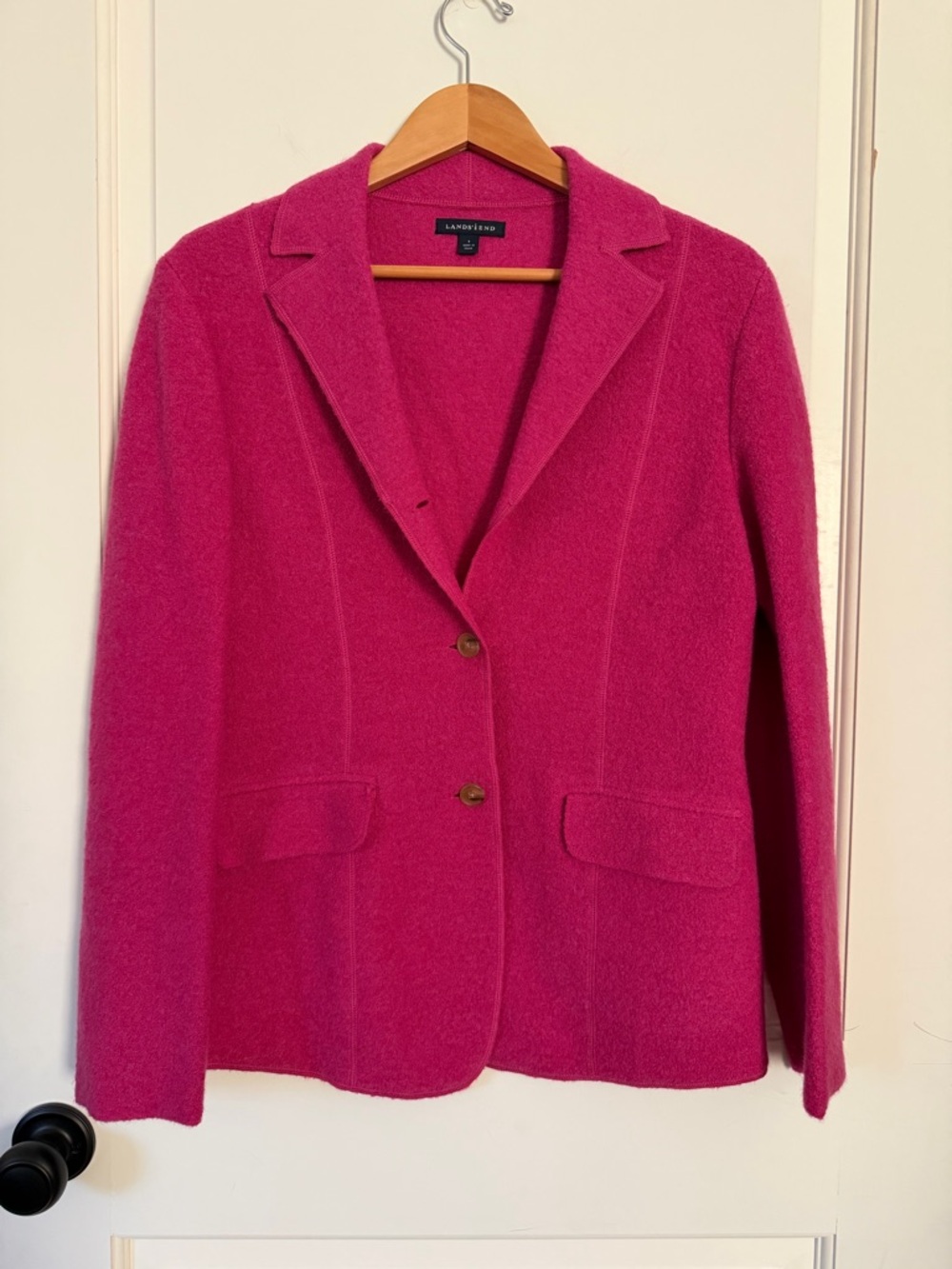 Lands' End Fuchsia Pink Boiled 100% Wool Blazer Jacket - Size 8